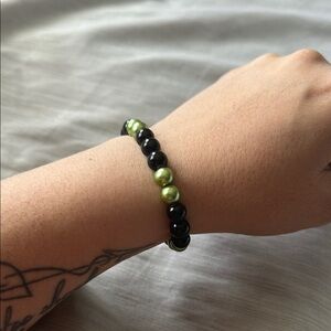 Handmade Elegant Black and Green Beaded Bracelet